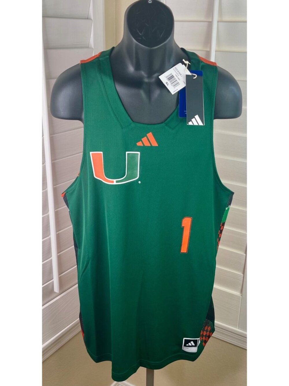 Adidas NCAA Miami Hurricanes Green/Orange Basketball Jersey - JJ2094 - Men’s 2XL